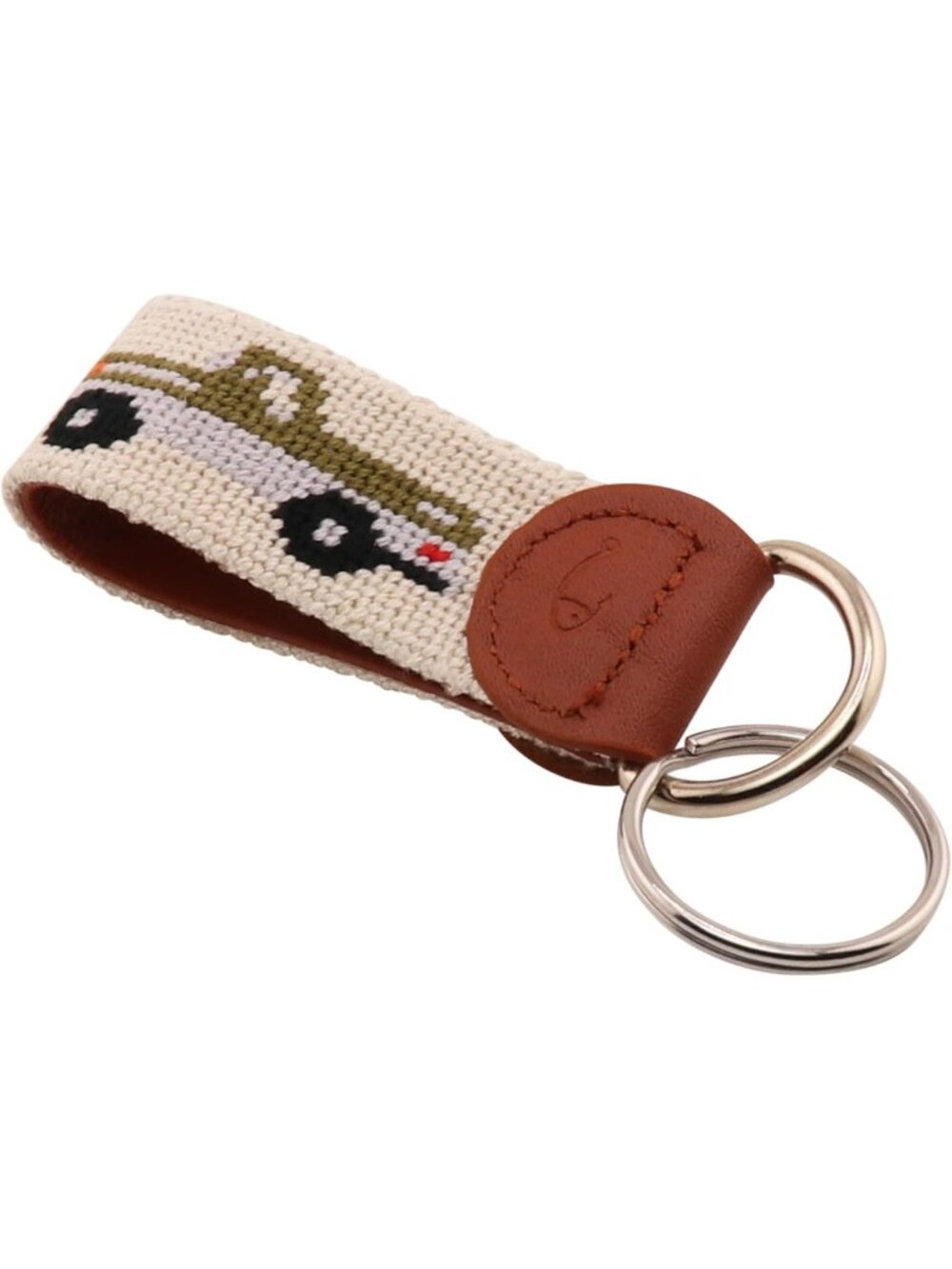Hand-Stitched Leather Needlepoint Key Fob | Unique Key Chain Accessory - Picture 2 of 7